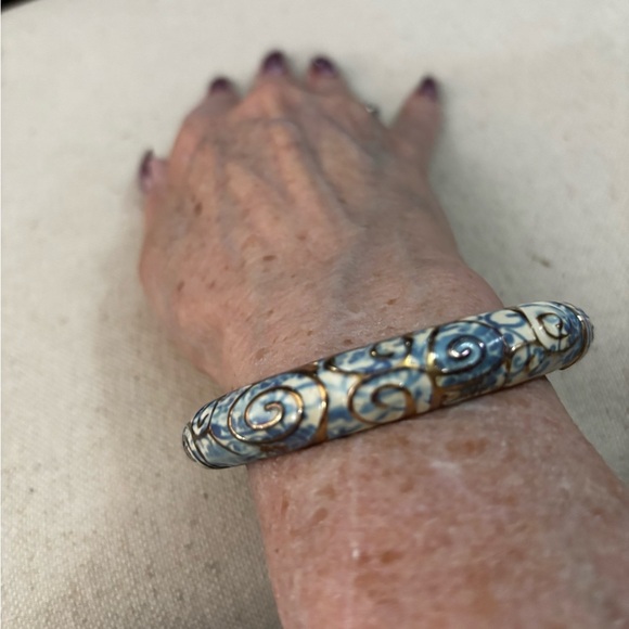 Beautiful Blue, Grey, silver and Gold bangle bracelet - Picture 2 of 8